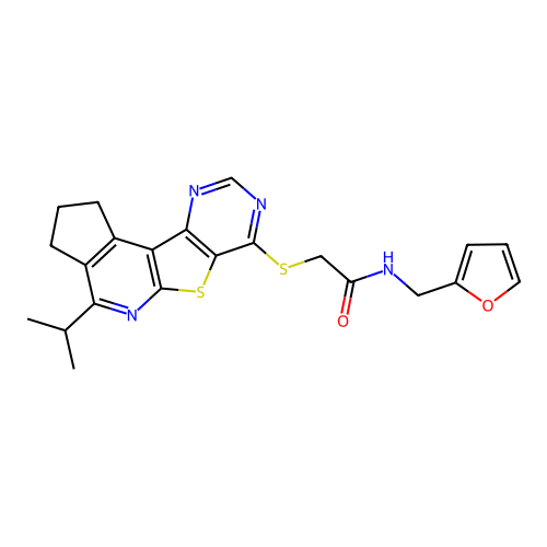 N-(Furan-2-ylmethyl)-2-((4-isopropyl-2,3-dihydro-1H-cyclopenta[4',5']pyrido[3',2':4,5]thieno[3,2-d]pyrimidin-7-yl)thio)acetamide structure