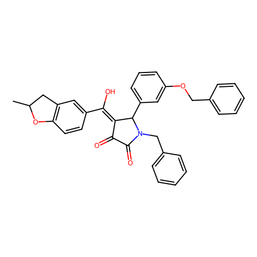 (4E)-1-benzyl-4-[hydroxy-(2-methyl-2,3-dihydro-1-benzofuran-5-yl)methylidene]-5-(3-phenylmethoxyphenyl)pyrrolidine-2,3-dione structure