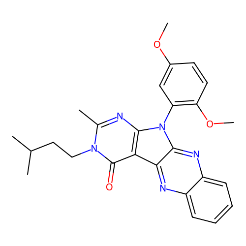 11-(2,5-dimethoxyphenyl)-2-methyl-3-(3-methylbutyl)-3,11-dihydro-4H-pyrimido[5',4':4,5]pyrrolo[2,3-b]quinoxalin-4-one structure