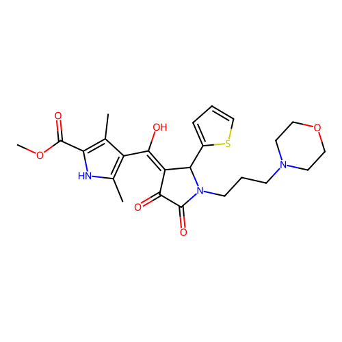 methyl 4-(4-hydroxy-1-(3-morpholinopropyl)-5-oxo-2-(thiophen-2-yl)-2,5-dihydro-1H-pyrrole-3-carbonyl)-3,5-dimethyl-1H-pyrrole-2-carboxylate structure