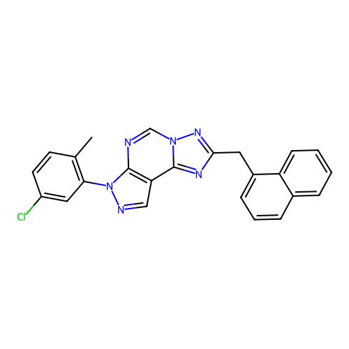 3-(5-chloro-2-methylphenyl)-8-(naphthylmethyl)-6-hydropyrazolo[5,4-d]1,2,4-tri azolo[1,5-e]pyrimidine structure