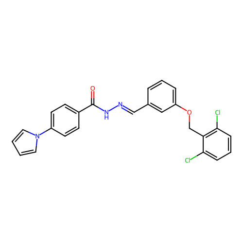 (E)-N'-(3-((2,6-dichlorobenzyl)oxy)benzylidene)-4-(1H-pyrrol-1-yl)benzohydrazide structure