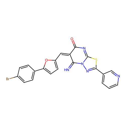 (6E)-6-[[5-(4-bromophenyl)furan-2-yl]methylidene]-5-imino-2-pyridin-3-yl-[1,3,4]thiadiazolo[3,2-a]pyrimidin-7-one structure