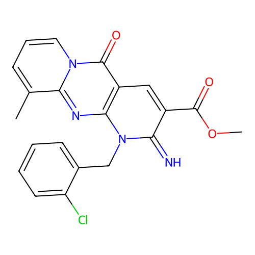 methyl 1-(2-chlorobenzyl)-2-imino-10-methyl-5-oxo-1,5-dihydro-2H-dipyrido[1,2-a:2,3-d]pyrimidine-3-carboxylate structure