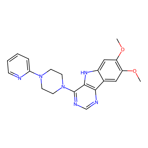 7,8-dimethoxy-4-(4-(pyridin-2-yl)piperazin-1-yl)-5H-pyrimido[5,4-b]indole structure