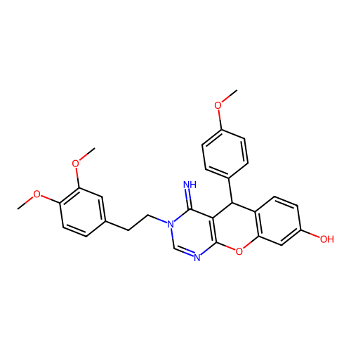 3-[2-(3,4-dimethoxyphenyl)ethyl]-4-imino-5-(4-methoxyphenyl)-3,5-dihydro-4H-chromeno[2,3-d]pyrimidin-8-ol structure