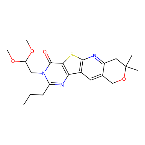 3-(2,2-dimethoxyethyl)-8,8-dimethyl-2-propyl-7,10-dihydro-8H-pyrano[3'',4'':5',6']pyrido[3',2':4,5]thieno[3,2-d]pyrimidin-4(3H)-one structure