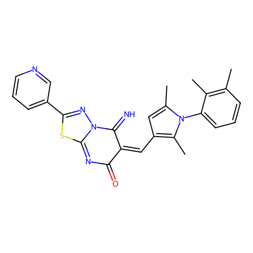 (E)-6-((1-(2,3-dimethylphenyl)-2,5-dimethyl-1H-pyrrol-3-yl)methylene)-5-imino-2-(pyridin-3-yl)-5H-[1,3,4]thiadiazolo[3,2-a]pyrimidin-7(6H)-one structure