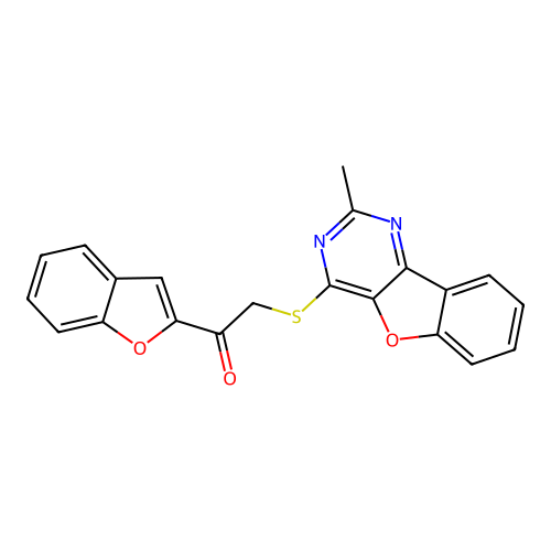 1-(1-benzofuran-2-yl)-2-[(2-methyl-[1]benzofuro[3,2-d]pyrimidin-4-yl)sulfanyl]ethanone structure
