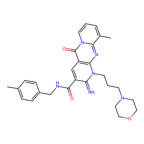 2-Imino-8-methyl-1-(3-morpholin-4-yl-propyl)-10-oxo-1,10-dihydro-2H-1,9,10a-triaza-anthracene-3-carb oxylic acid 4-methyl-benzylamide structure