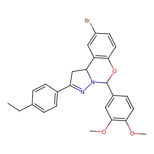 9-bromo-5-(3,4-dimethoxyphenyl)-2-(4-ethylphenyl)-1,10b-dihydropyrazolo[1,5-c][1,3]benzoxazine structure