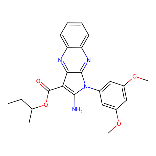 sec-butyl 2-amino-1-(3,5-dimethoxyphenyl)-1H-pyrrolo[2,3-b]quinoxaline-3-carboxylate structure