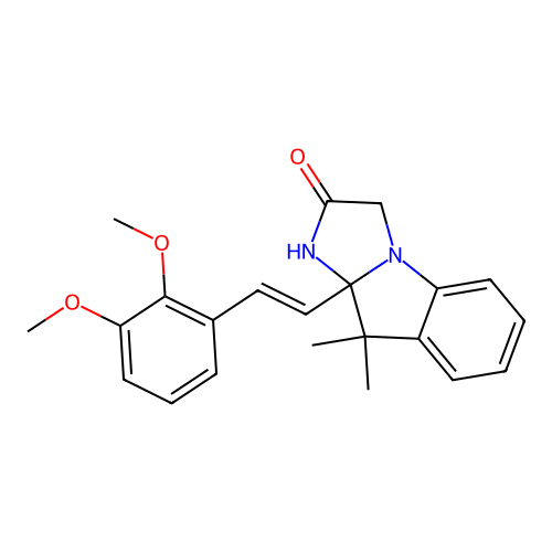 (E)-9a-(2,3-dimethoxystyryl)-9,9-dimethyl-9,9a-dihydro-1H-imidazo[1,2-a]indol-2(3H)-one structure