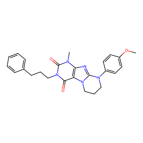 9-(4-methoxyphenyl)-1-methyl-3-(3-phenylpropyl)-1H,2H,3H,4H,6H,7H,8H,9H-pyrimido[1,2-g]purine-2,4-dione structure