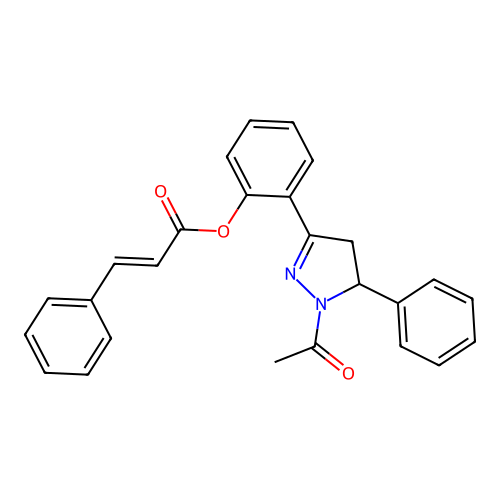 2-(1-acetyl-5-phenyl-4,5-dihydro-1H-pyrazol-3-yl)phenyl (2E)-3-phenylprop-2-enoate structure