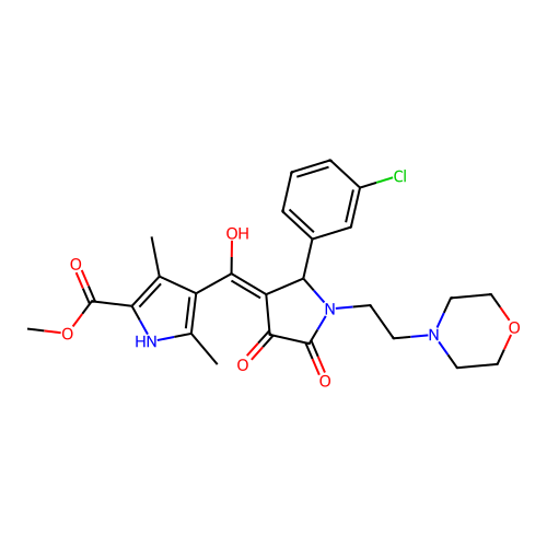 methyl 4-(2-(3-chlorophenyl)-4-hydroxy-1-(2-morpholinoethyl)-5-oxo-2,5-dihydro-1H-pyrrole-3-carbonyl)-3,5-dimethyl-1H-pyrrole-2-carboxylate structure