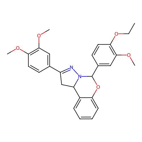 2-(3,4-dimethoxyphenyl)-5-(4-ethoxy-3-methoxyphenyl)-1,10b-dihydropyrazolo[1,5-c][1,3]benzoxazine structure