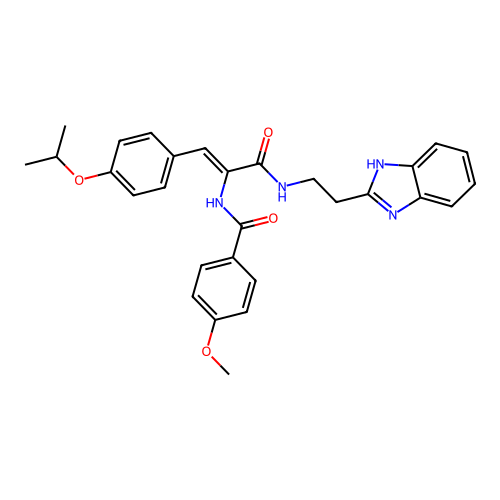 (Z)-N-(3-((2-(1H-benzo[d]imidazol-2-yl)ethyl)amino)-1-(4-isopropoxyphenyl)-3-oxoprop-1-en-2-yl)-4-methoxybenzamide structure