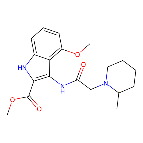 methyl 4-methoxy-3-(2-(2-methylpiperidin-1-yl)acetamido)-1H-indole-2-carboxylate structure