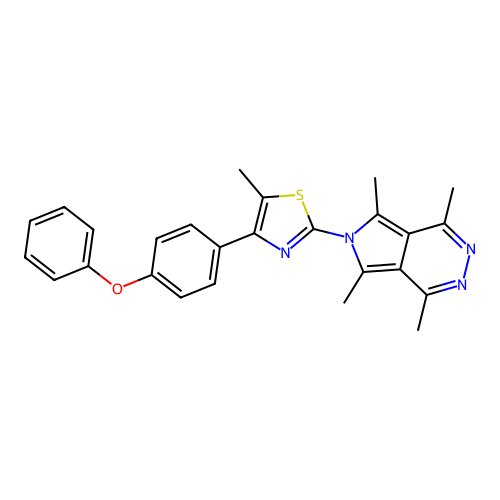 1,4,5,7-tetramethyl-6-[5-methyl-4-(4-phenoxyphenyl)-1,3-thiazol-2-yl]-6H-pyrrolo[3,4-d]pyridazine structure