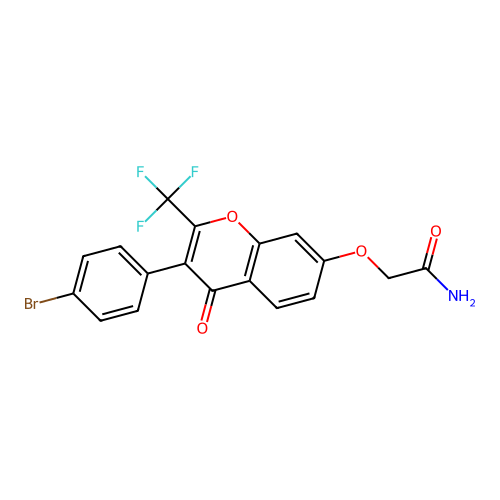2-((3-(4-bromophenyl)-4-oxo-2-(trifluoromethyl)-4H-chromen-7-yl)oxy)acetamide structure