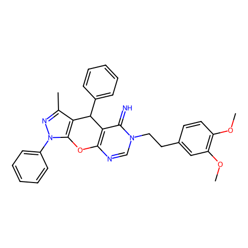 6-[2-(3,4-dimethoxyphenyl)ethyl]-3-methyl-1,4-diphenyl-4,6-dihydropyrazolo[4',3':5,6]pyrano[2,3-d]pyrimidin-5(1H)-imine structure