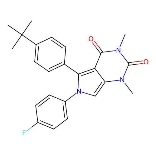 5-(4-tert-butylphenyl)-6-(4-fluorophenyl)-1,3-dimethylpyrrolo[3,4-d]pyrimidine-2,4-dione structure