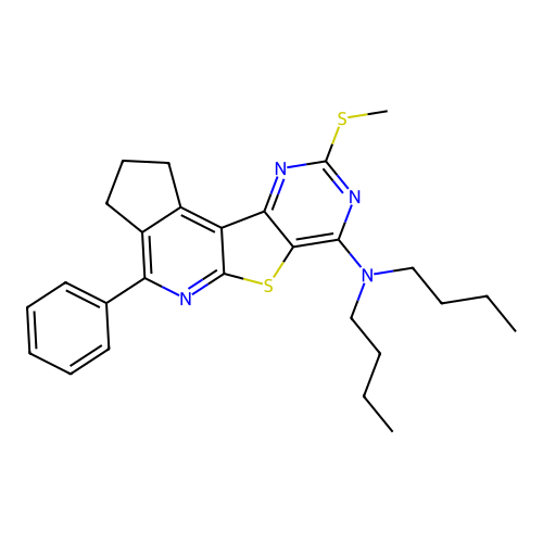 N,N-dibutyl-9-(methylsulfanyl)-4-phenyl-2,3-dihydro-1H-cyclopenta[4',5']pyrido[3',2':4,5]thieno[3,2-d]pyrimidin-7-amine structure
