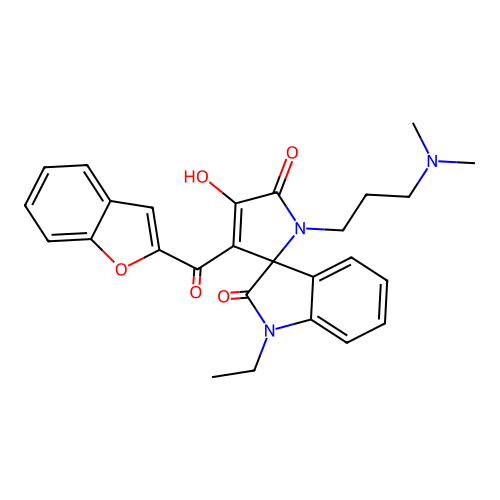 3'-(1-benzofuran-2-ylcarbonyl)-1'-[3-(dimethylamino)propyl]-1-ethyl-4'-hydroxyspiro[indole-3,2'-pyrrole]-2,5'(1H,1'H)-dione structure