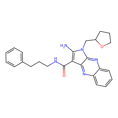 2-amino-N-(3-phenylpropyl)-1-(tetrahydrofuran-2-ylmethyl)-1H-pyrrolo[2,3-b]quinoxaline-3-carboxamide structure