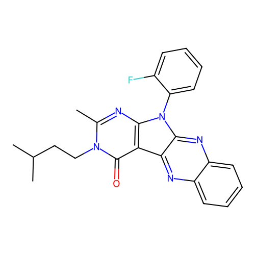11-(2-fluorophenyl)-2-methyl-3-(3-methylbutyl)-3,11-dihydro-4H-pyrimido[5',4':4,5]pyrrolo[2,3-b]quinoxalin-4-one structure