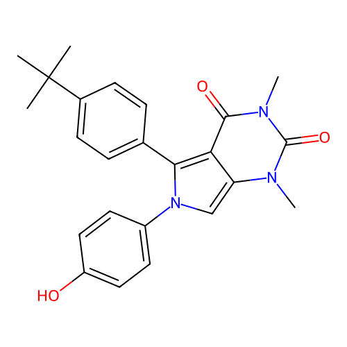 5-(4-tert-butylphenyl)-6-(4-hydroxyphenyl)-1,3-dimethylpyrrolo[3,4-d]pyrimidine-2,4-dione structure