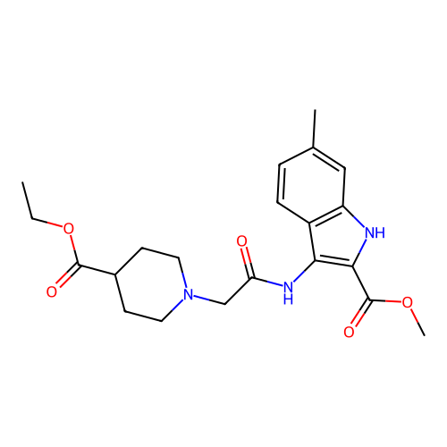 methyl 3-(2-(4-(ethoxycarbonyl)piperidin-1-yl)acetamido)-6-methyl-1H-indole-2-carboxylate structure
