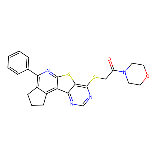 1-(morpholin-4-yl)-2-[(4-phenyl-2,3-dihydro-1H-cyclopenta[4',5']pyrido[3',2':4,5]thieno[3,2-d]pyrimidin-7-yl)sulfanyl]ethanone structure