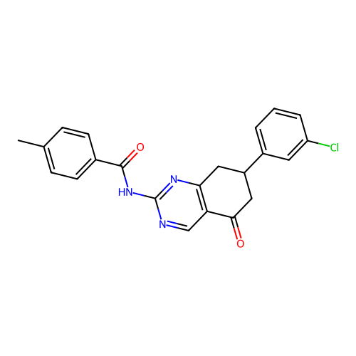 N-(7-(3-chlorophenyl)-5-oxo-5,6,7,8-tetrahydroquinazolin-2-yl)-4-methylbenzamide structure