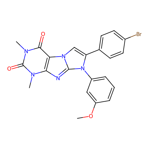 7-(4-bromophenyl)-8-(3-methoxyphenyl)-1,3-dimethyl-1H-imidazo[2,1-f]purine-2,4(3H,8H)-dione structure