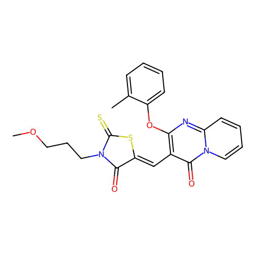 3-{(Z)-[3-(3-methoxypropyl)-4-oxo-2-thioxo-1,3-thiazolidin-5-ylidene]methyl}-2-(2-methylphenoxy)-4H-pyrido[1,2-a]pyrimidin-4-one structure