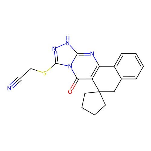 [(7-oxo-7,11-dihydro-5H-spiro[benzo[h][1,2,4]triazolo[3,4-b]quinazoline-6,1'-cyclopentan]-9-yl)thio]acetonitrile structure