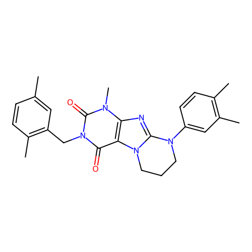 3-(2,5-dimethylbenzyl)-9-(3,4-dimethylphenyl)-1-methyl-6,7,8,9-tetrahydropyrimido[2,1-f]purine-2,4(1H,3H)-dione structure