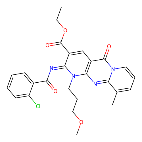 (Z)-ethyl 2-((2-chlorobenzoyl)imino)-1-(3-methoxypropyl)-10-methyl-5-oxo-2,5-dihydro-1H-dipyrido[1,2-a:2',3'-d]pyrimidine-3-carboxylate structure