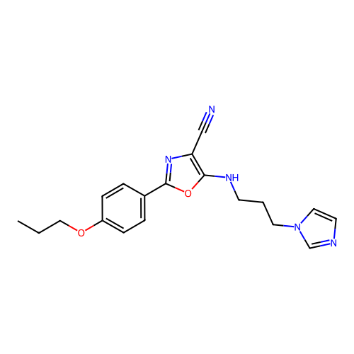 5-(3-Imidazol-1-yl-propylamino)-2-(4-propoxy-phenyl)-oxazole-4-carbonitrile structure