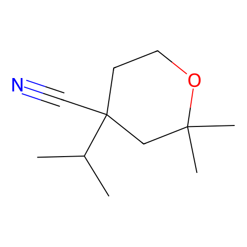 2,2-dimethyl-4-(propan-2-yl)tetrahydro-2H-pyran-4-carbonitrile structure