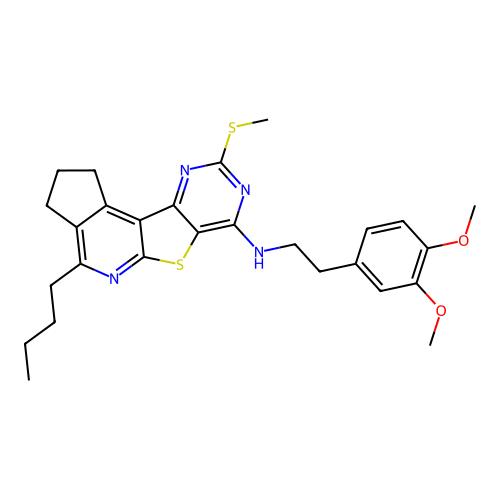 4-butyl-N-(3,4-dimethoxyphenethyl)-9-(methylthio)-2,3-dihydro-1H-cyclopenta[4',5']pyrido[3',2':4,5]thieno[3,2-d]pyrimidin-7-amine structure