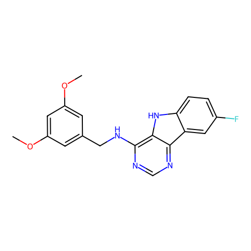 N-(3,5-dimethoxybenzyl)-8-fluoro-5H-pyrimido[5,4-b]indol-4-amine structure