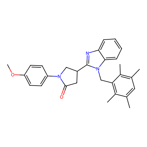 1-(4-methoxyphenyl)-4-(1-(2,3,5,6-tetramethylbenzyl)-1H-benzo[d]imidazol-2-yl)pyrrolidin-2-one structure