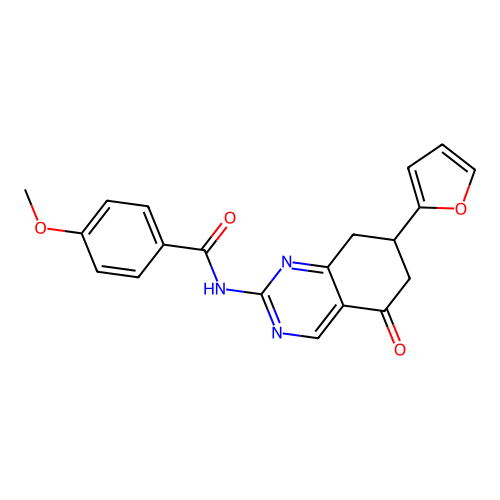 N-[7-(furan-2-yl)-5-oxo-5,6,7,8-tetrahydroquinazolin-2-yl]-4-methoxybenzamide structure
