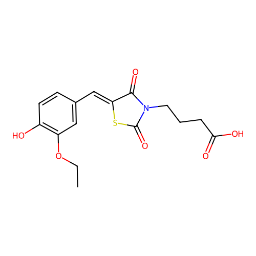 (Z)-4-(5-(3-ethoxy-4-hydroxybenzylidene)-2,4-dioxothiazolidin-3-yl)butanoic acid structure
