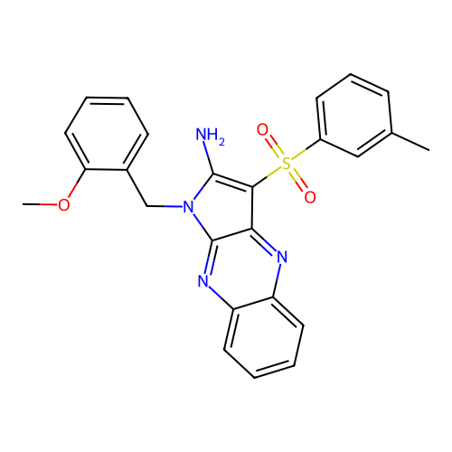 1-(2-methoxybenzyl)-3-(m-tolylsulfonyl)-1H-pyrrolo[2,3-b]quinoxalin-2-amine structure