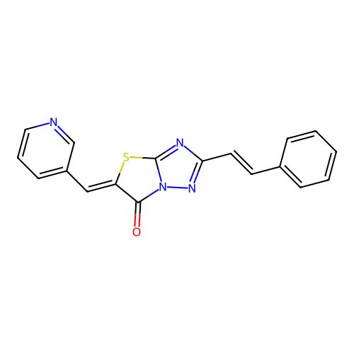 (5Z)-2-[(E)-2-phenylethenyl]-5-(pyridin-3-ylmethylidene)[1,3]thiazolo[3,2-b][1,2,4]triazol-6(5H)-one structure