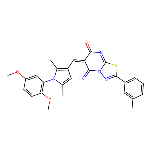 (E)-6-((1-(2,5-dimethoxyphenyl)-2,5-dimethyl-1H-pyrrol-3-yl)methylene)-5-imino-2-(m-tolyl)-5H-[1,3,4]thiadiazolo[3,2-a]pyrimidin-7(6H)-one structure